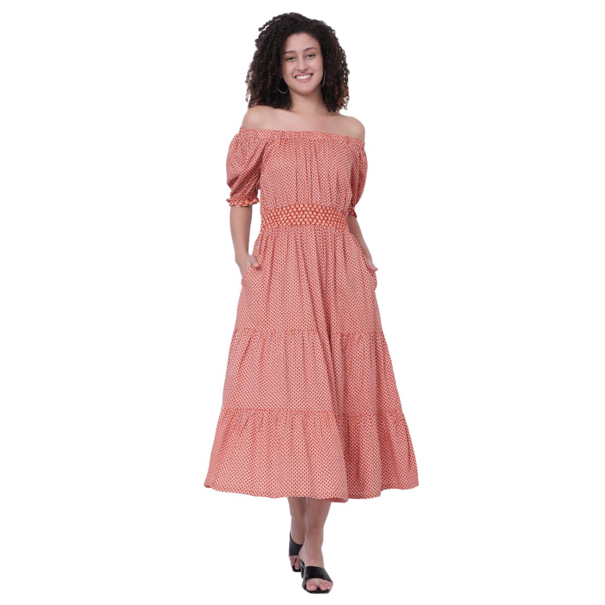 God’s Club Women Printed Orange and White Printed Dress - Image 4