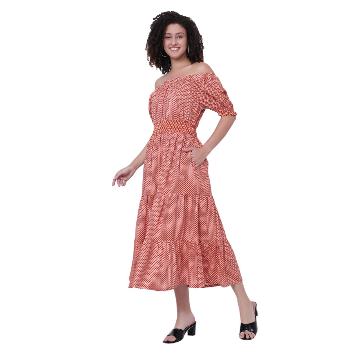 God’s Club Women Printed Orange and White Printed Dress - Image 2