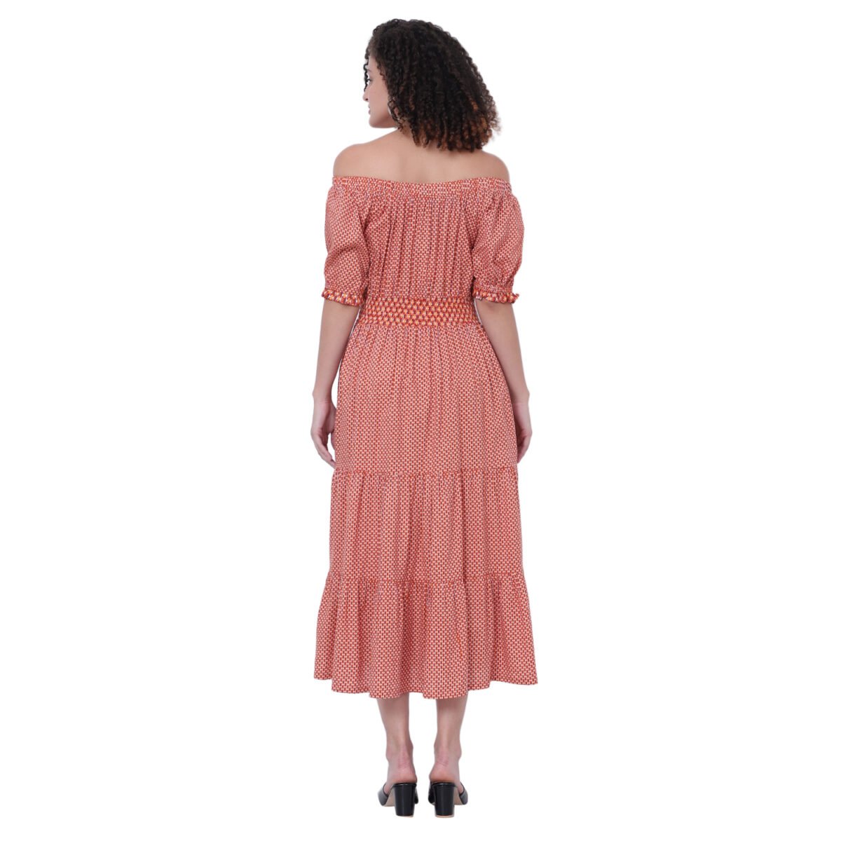 God’s Club Women Printed Orange and White Printed Dress - Image 3