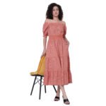 God’s Club Women Printed Orange and White Printed Dress