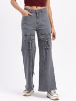 God’s Club Women Wide Leg High Rise Grey Stretchable Jeans - Image 2