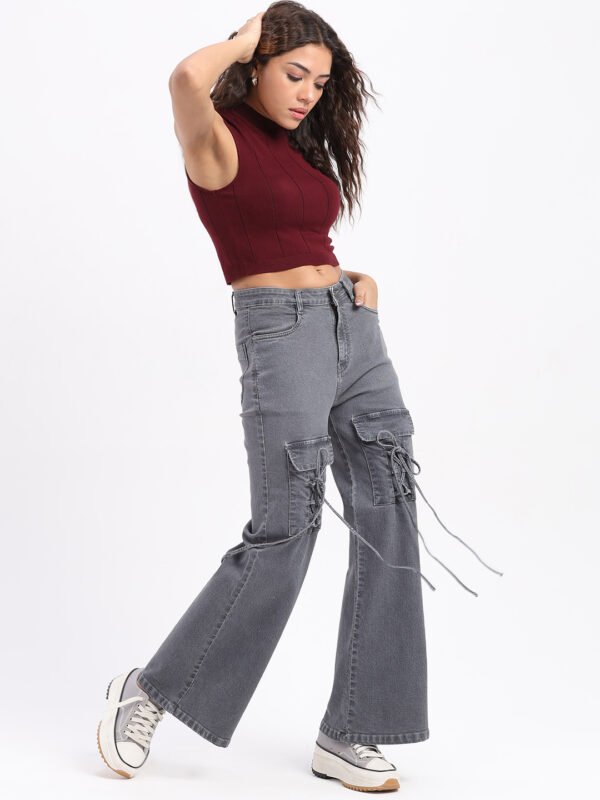 God’s Club Women Wide Leg High Rise Grey Stretchable Jeans