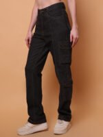 God’s Club Women Cargo Straight Fit Raw Black Stretchable Jeans - Image 3