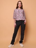 God’s Club Women Cargo Straight Fit Raw Black Stretchable Jeans