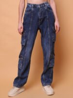 God’s Club Women Cargo Straight Fit Medium Blue Stretchable Jeans - Image 2