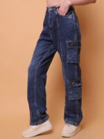 God’s Club Women Cargo Straight Fit Medium Blue Stretchable Jeans - Image 3