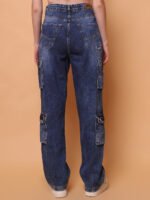 God’s Club Women Cargo Straight Fit Medium Blue Stretchable Jeans - Image 4