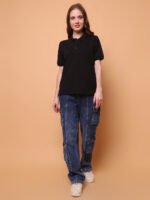 God’s Club Women Cargo Straight Fit Medium Blue Stretchable Jeans