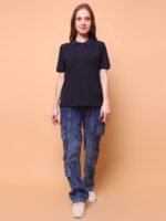 God’s Club Women Regular Fit Solid Navy T-shirt