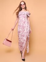 God’s Club Women Lilac Off Shoulder Printed Dress