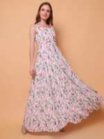 God’s Club Women Orange and Green Feather Printed Dress - Image 2