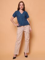 God’s Club Women Solid Teal Top