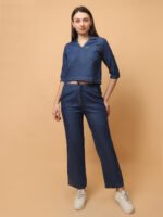 God’s Club Women Solid Dark Blue Co-Ord Set - Image 2