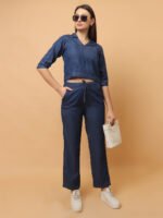 God’s Club Women Solid Dark Blue Co-Ord Set