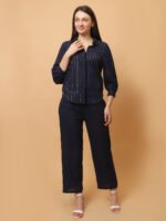 God’s Club Women Solid Chocolate Dark Blue Co-Ord Set