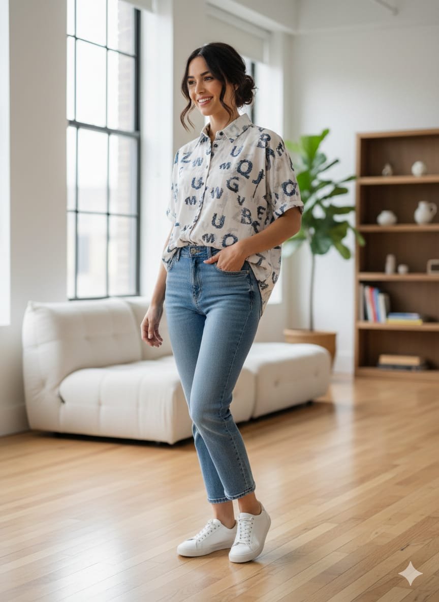 GC-AK-SHT-058-CREAM God’s Club Women Cream Brown Shirt - Image 1