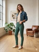 God’s Club Women Slim Fit Fit High Rise Faded Green Stretchable Jeans
