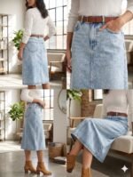God’s Club Women Light Wash A-Line Denim Midi Skirt - Image 3