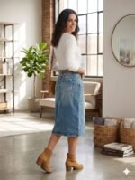 God’s Club Women Light Wash A-Line Denim Midi Skirt - Image 2