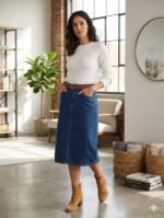 God’s Club Women Light Wash A-Line Denim Midi Skirt
