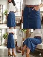 God’s Club Women Light Wash A-Line Denim Midi Skirt - Image 2
