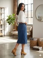 God’s Club Women Light Wash A-Line Denim Midi Skirt - Image 3